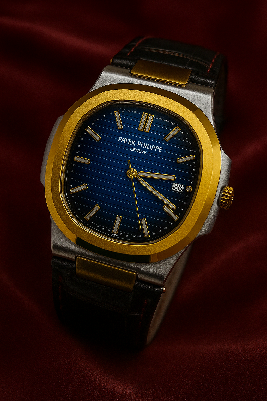 Luxury Patek Philippe Style Black Dial Men's Watch – Stainless Steel Case & Leather Strap