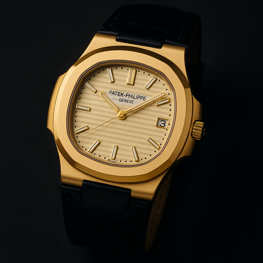 Luxury Patek Philippe Style Black Dial Men's Watch – Stainless Steel Case & Leather Strap