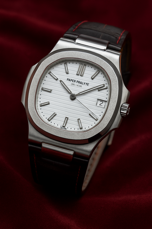 Luxury Patek Philippe Style Black Dial Men's Watch – Stainless Steel Case & Leather Strap