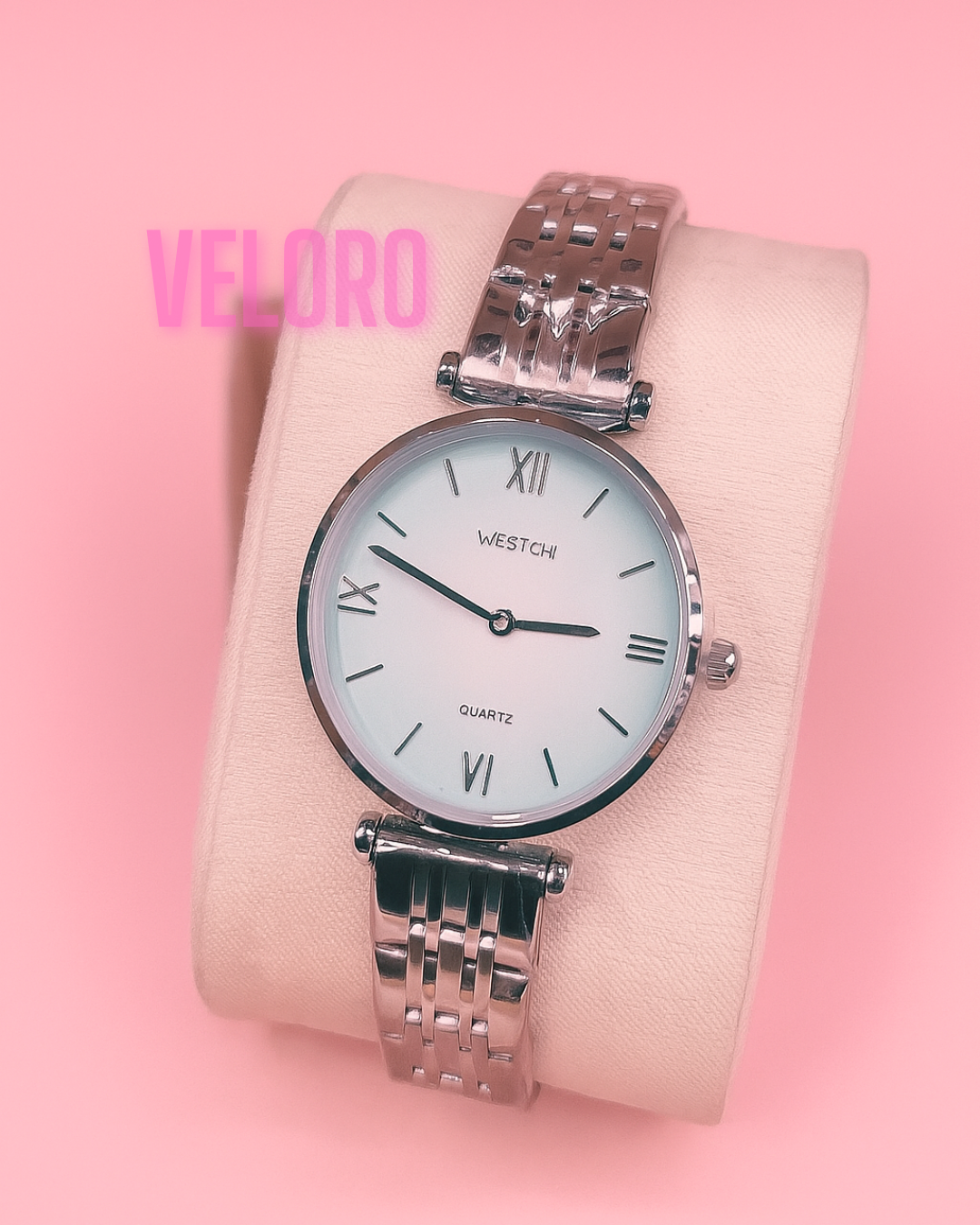 Veloro Elegant Women’s Quartz Watch Stainless Straps, Roman Dial