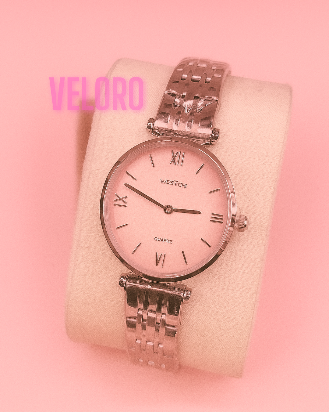 Veloro Elegant Women’s Quartz Watch Stainless Straps, Roman Dial